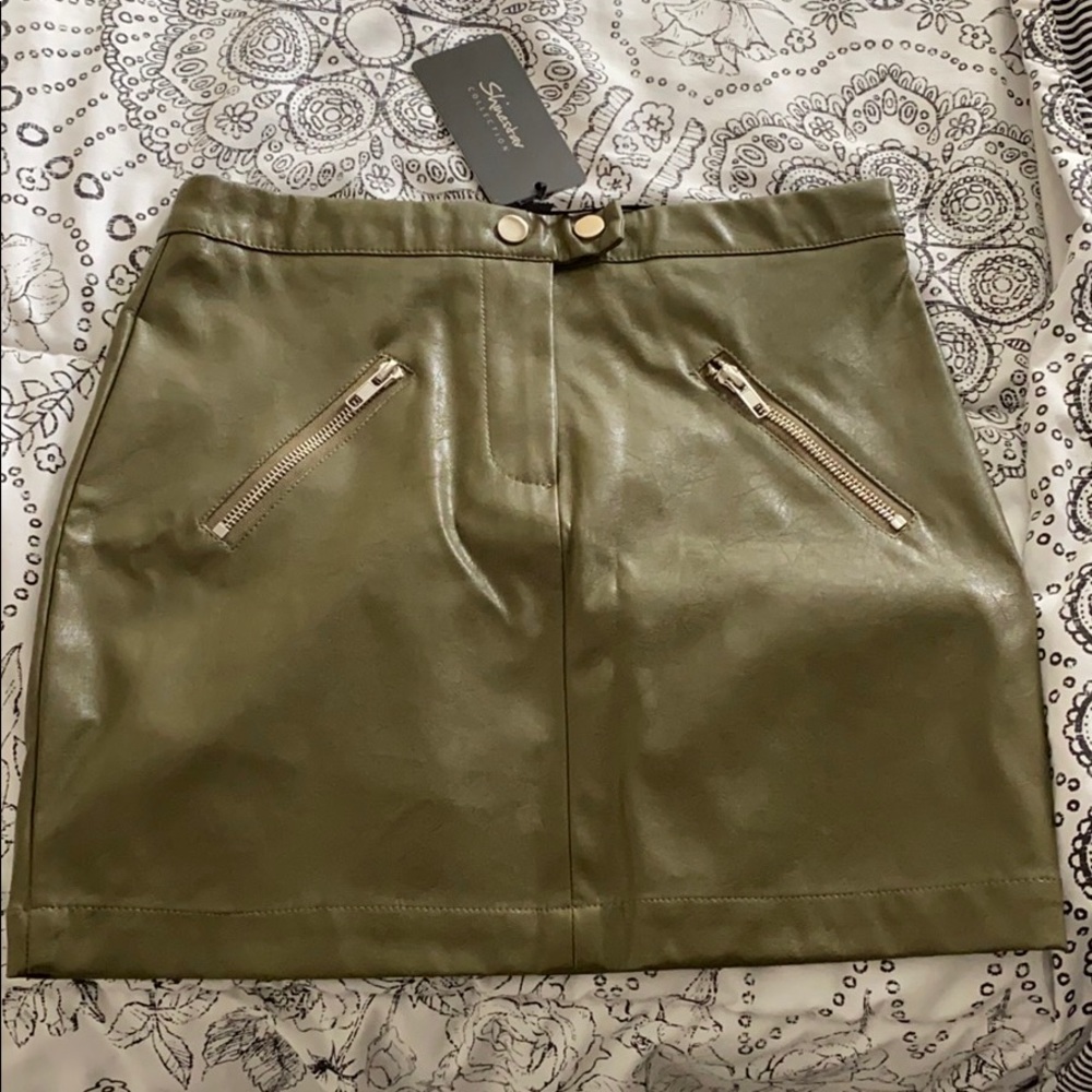 Leather military green skirt